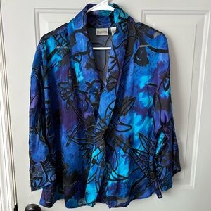 Chico's Blue & Black Floral Satin Open-Front Jacket